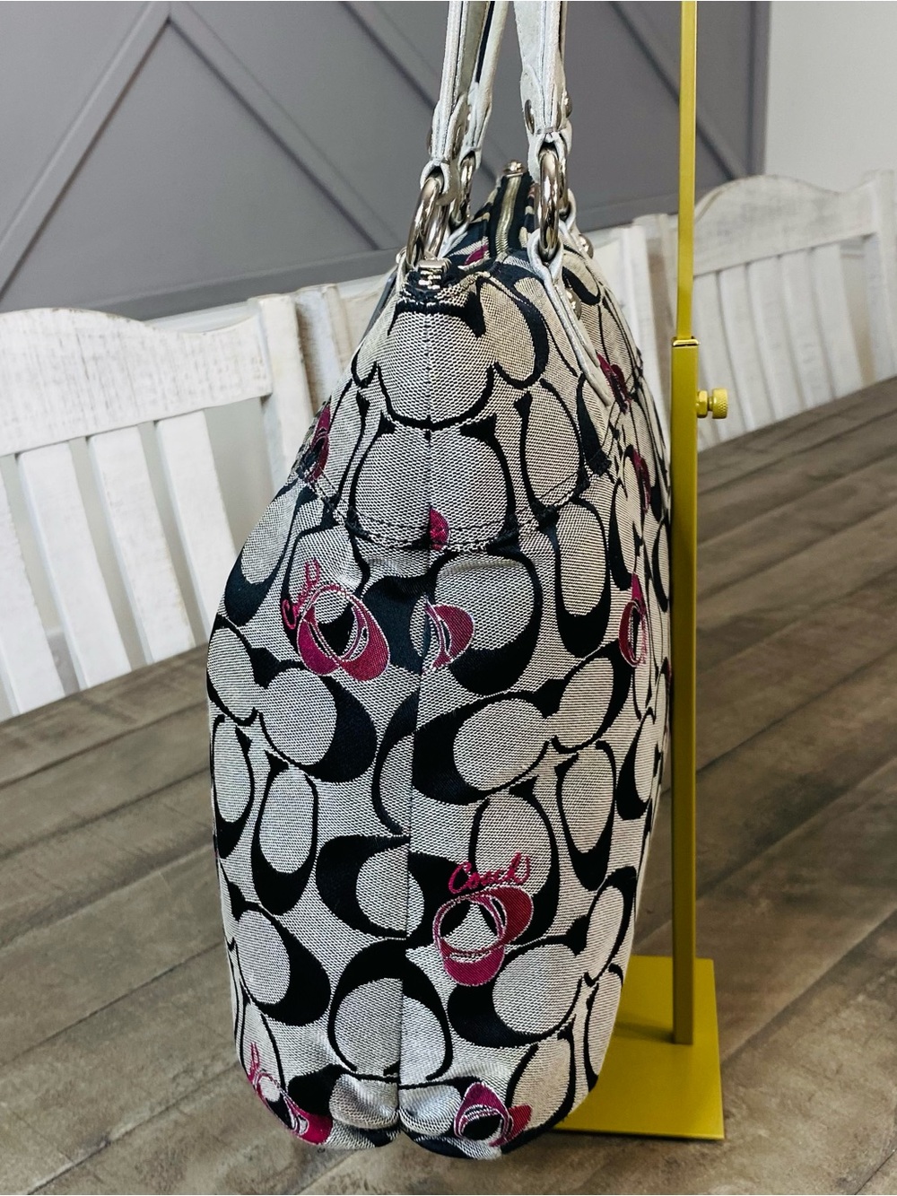 Coach Poppy (2011) Pop Signature Poppy Heart Glam Tote BAG Black Gray Wine 18711 - Picture 4 of 13